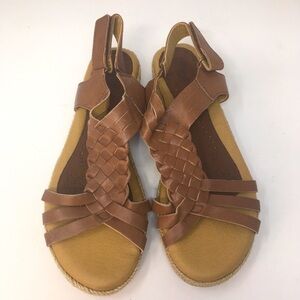SoftSpots Sandals Braided Brown Leather Straps Open Toe Jute 9.5